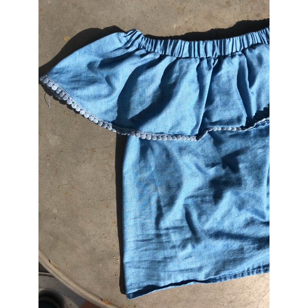 TCEC Blue Shoulderless Crop Top